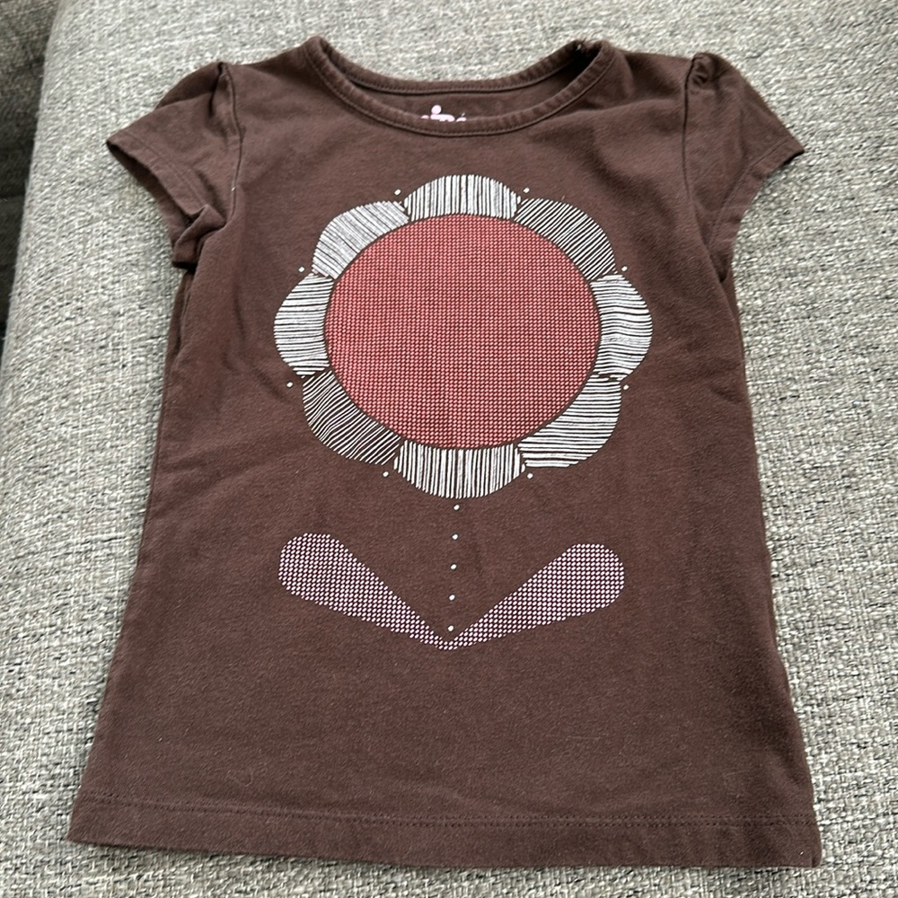 Circo Girls Brown Flower Graphic T-Shirt Short Sleeve Size XS 4/5 100% Cotton